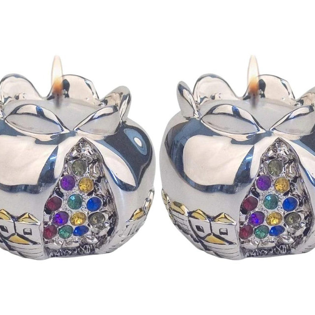 Shabbat Candlesticks Travel Box Candle Holders Pomegranate Electroform silver 925 Choshen