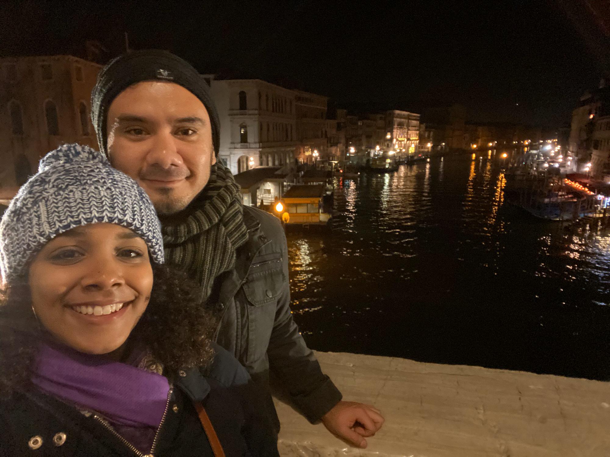 On top of the Rialto Bridge in Venice, Italy. Every night we had the bridge basically to ourselves.