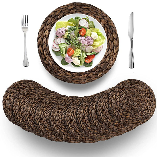 (3 Sizes: 12"-13"-14") BARIEN Rustic Woven Placemats Round Set of 10, Natural Water Hyacinth Weave Placemat for Dining Table, Large Handmade Woven Placemats Heat Resistant Non-Slip (12" - Set of 10)