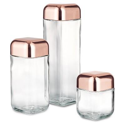 Product description page - Artland, Set of 3 Metrix Square Storage with Copper Lid Storage Containers