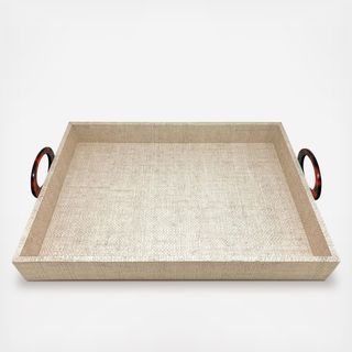 Faux Grasscloth Coconut Grove Tray With Tortoise Handle