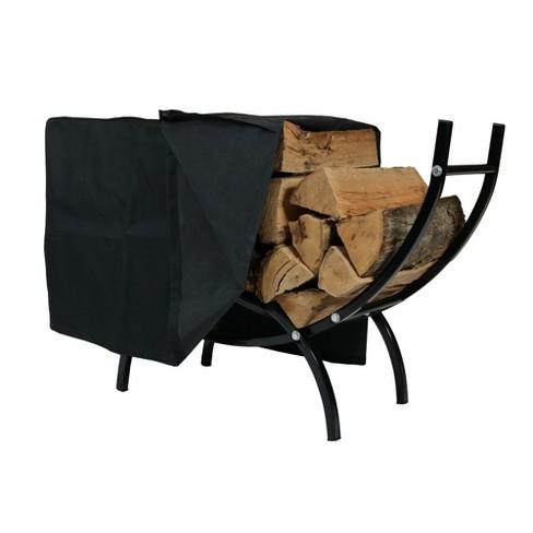 Curved Steel Indoor/Outdoor Log Rack with Cover - 4' Black - Sunnydaze Decor