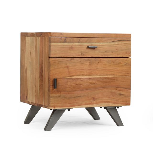 Noble House Parker Mid-Century Industrial Acacia Wood Side Table, Natural and Grey