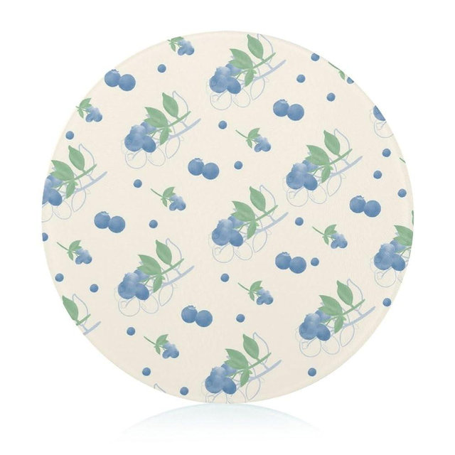 Seamless Blueberries Foliage Tempered Glass Cutting Board, DEVONWIDE 8" x 8" Round Cutting Boards for Kitchen Countertop, Decorative Chopping Board Non-Scratch Heat Resistant Dinning Chopping Block