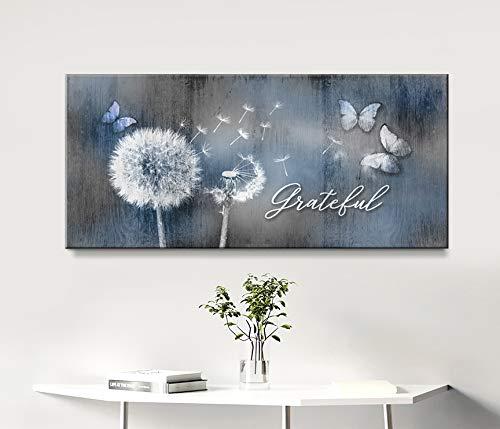 Sense Of Art | Grateful Dandelions | Rustic Bedroom Decor| Butterfly Decor | Dandelion Wall Art | Butterfly Art | Bedroom Pictures for Wall | Grateful Wall Decor (Sky Blue, 42x19)