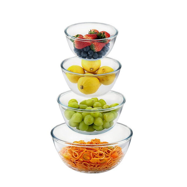 Cuiselect 4pc Glass Mixing Bowls Sets (2.80QT, 1.64QT, 1.16QT, 0.85QT), Nesting Mixing Bowls for Cooking Prep, Baking, Storage, Large Salad Bowls Sets-Dishwasher Microwave Freezer Safe