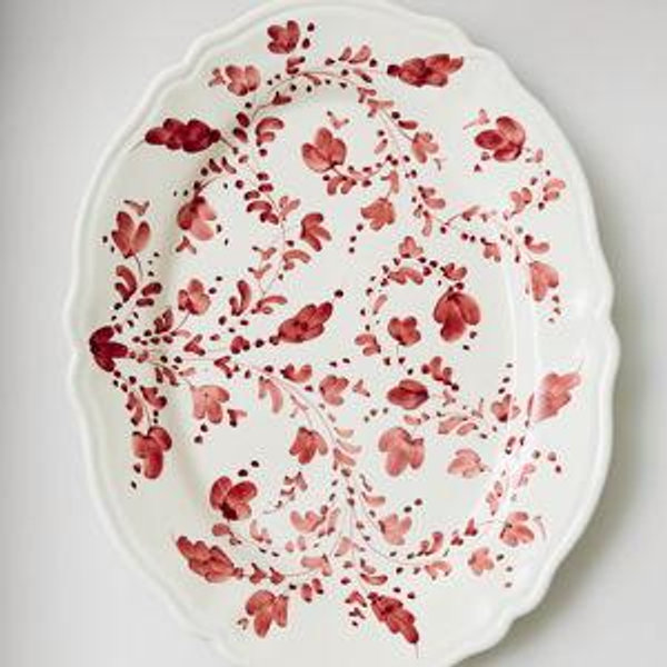 Flora Small Oval Platter - Burgundy