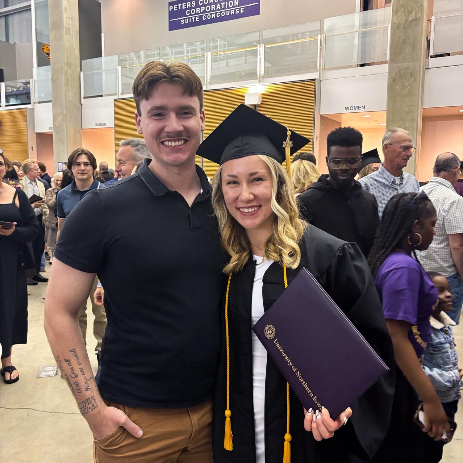 In May 2025, Maggy graduated from the University of Northern Iowa, and Nick was there to celebrate (and make sure she made it to commencement on time) as always.