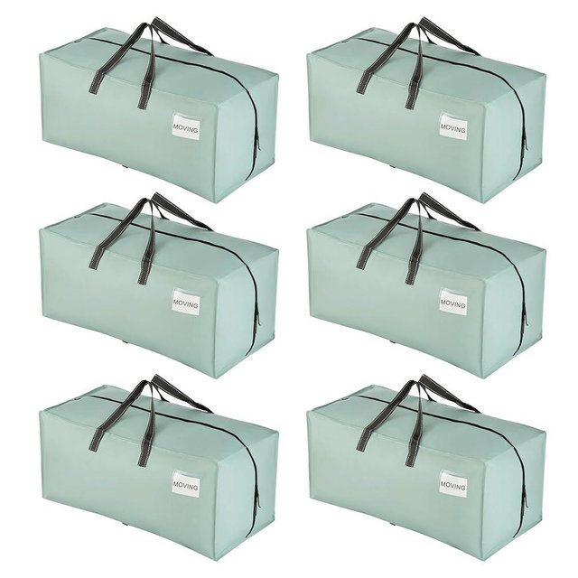 VENO 6 Pack Moving Bags w/Backpack Straps, Heavy Duty, Moving Boxes Alternative, Packing Supplies, Large Storage Totes for Dorm Room Essentials with Zipper for Clothes (Light Green Matte, 6 Pack)