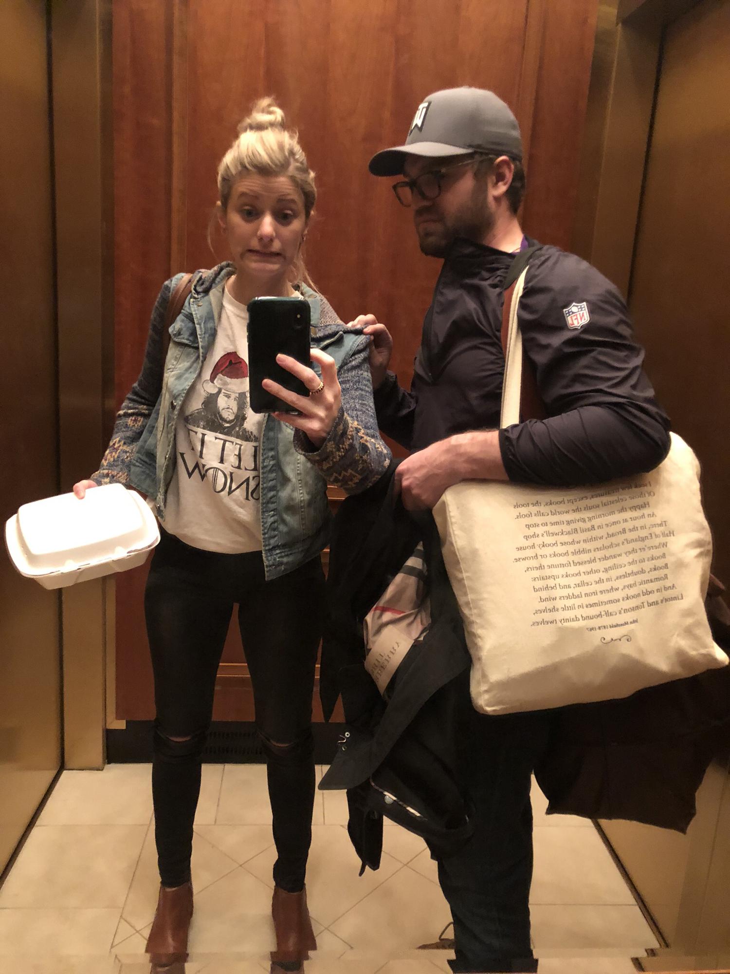 One of four-thousand trips down/up the elevator at the Ritz with all of my items! We were long-distance for the first two years of our relationship.

And yes, that’s Jon Snow- not the epidemiologist 🙊