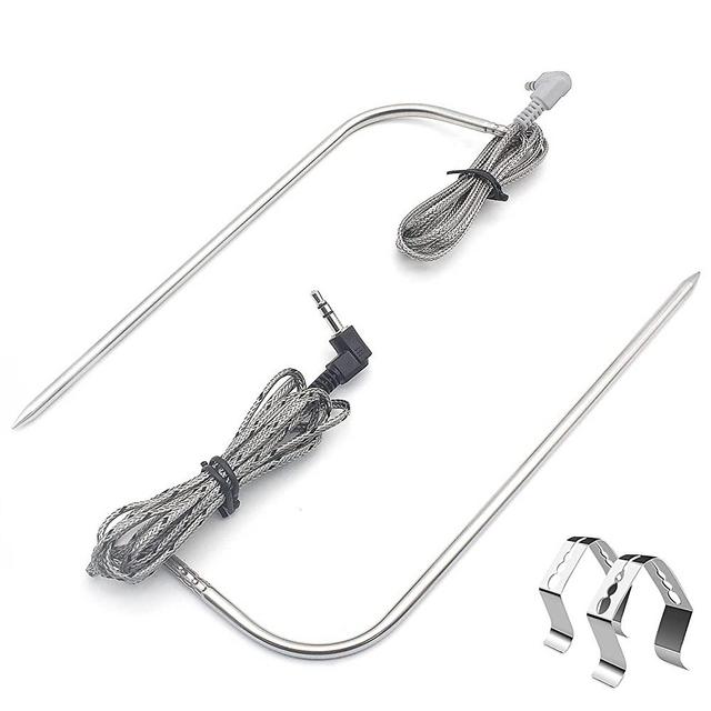 Replacement for Traeger Meat Probe Pellet Grills and Pellet Smokers Parts, Compatible with Traeger Grills, 2pc Waterproof BBQ Temperature Probe,3.5 mm Plug, with Stainless Steel Grill Holder 2pc