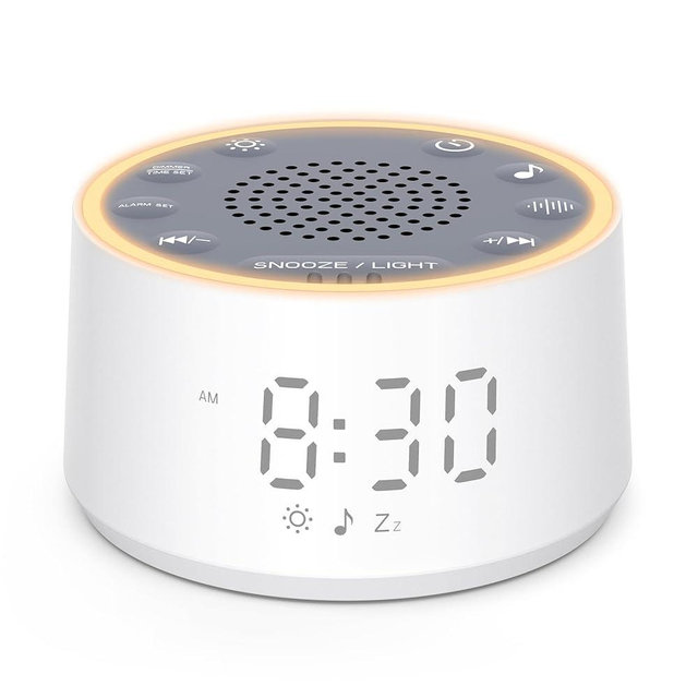 Dreamegg Sound Machine with Nursery Lamp - Sound Machine Baby, Soothing Sounds, Timer, Memory Function, 10 Colour Night Light, White Noise Machine Alarm Clock for Newborn Baby Registry Gift, White