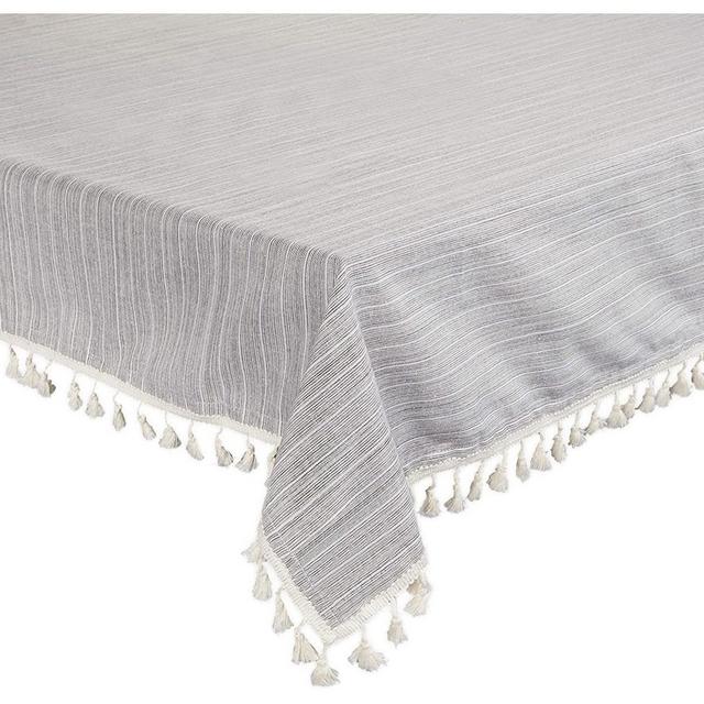 52" x 70" Grey Tablecloth, Rectangle Table Cover with Tassels, Farmhouse Home Decor