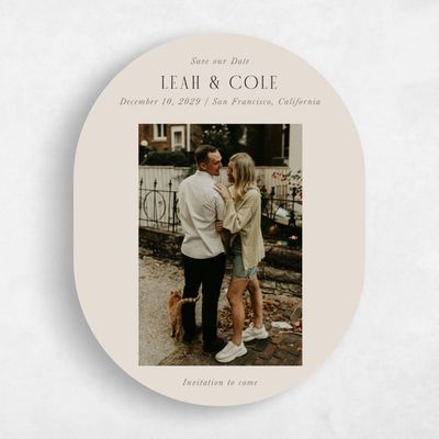 Beige Oval Wedding Save the Date - Glen Photo
