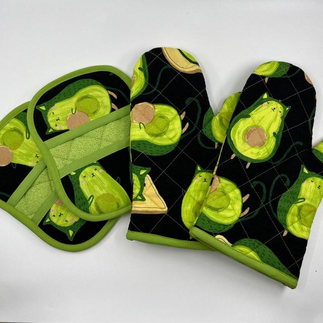 Cat oven mitts, Avocado Pot holders set,...