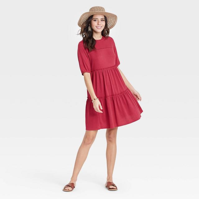Women's Short Sleeve Babydoll Dress - Knox Rose™ Red M