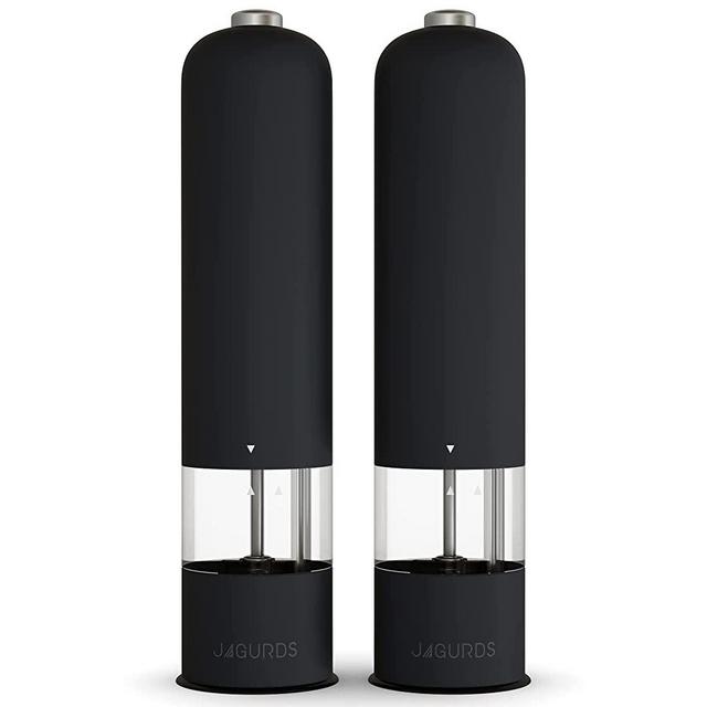 Electric Salt and Pepper Grinder Set - Automatic, Refillable, Battery Operated Spice Mills with Light - One Handed Push Button Peppercorn Grinders and Sea Salt Mills