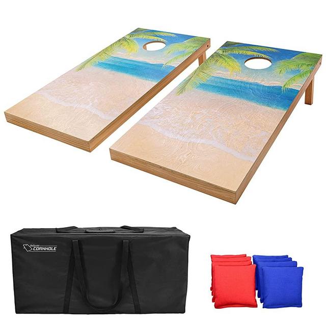 GoSports Regulation Size Solid Wood Cornhole Set - Includes Two 4' x 2' Boards, 8 Bean Bags, Carrying Case and Game Rules