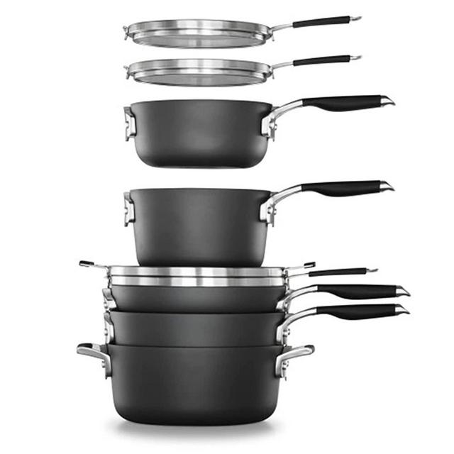 Calphalon 14-Piece Space Saving Nonstick Dishwasher & Oven Safe Pots & Pans Cookware Set with Stay Cool Handles & Hard-Anodized Aluminum Construction