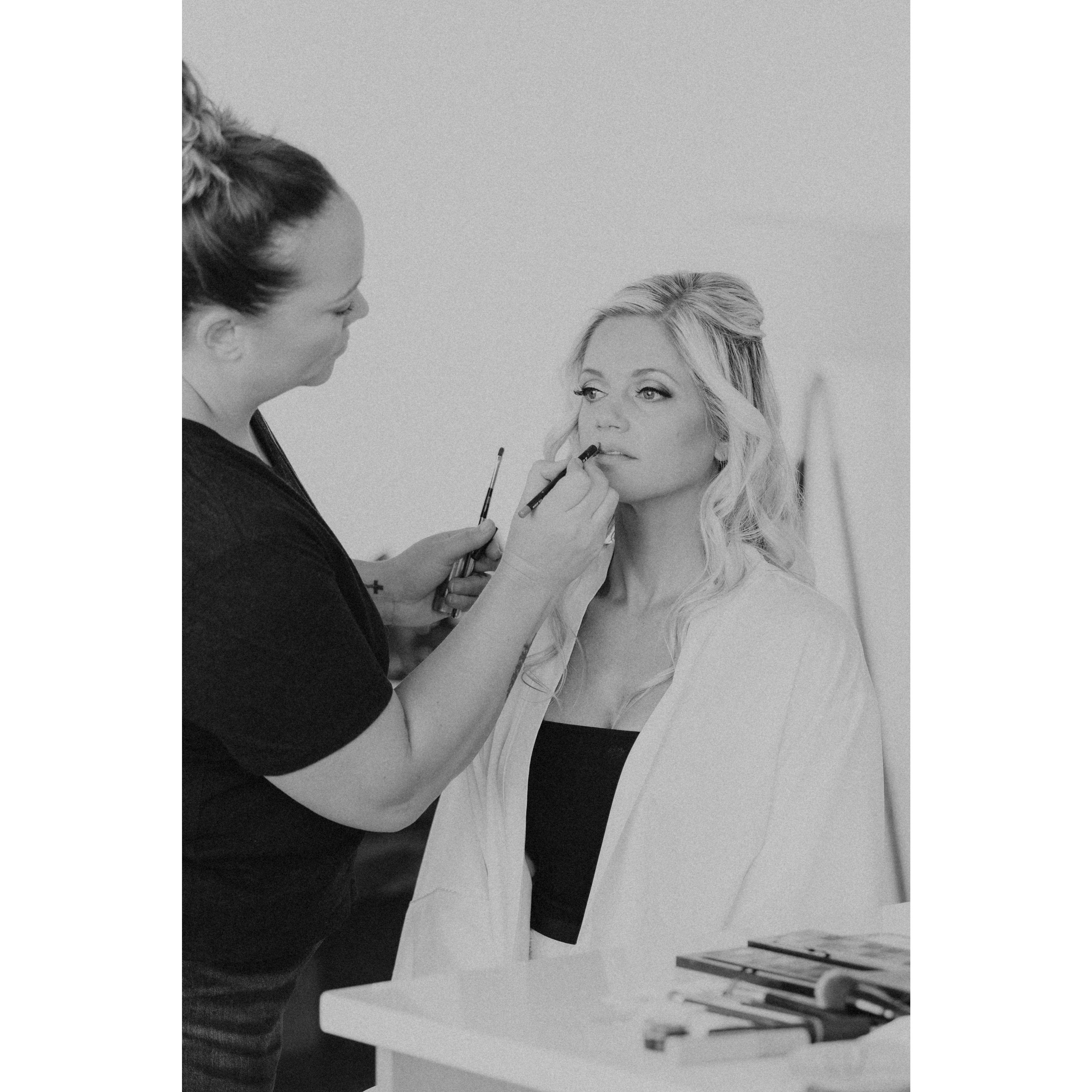 Lindsey getting makeup done