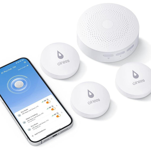 Winees WiFi Water Leak Detector, 3 Pack Water Sensors with 100dB Adjustable Alarm, Leak Alert Email&SMS Notification, 100M Transmission for Basement, Bathroom, Laundry, IFTTT, S1 Plus, 2.4G WiFi Only