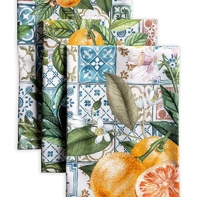 Maison d' Hermine Agrume 100% Cotton Set of 3 Multi-Purpose Kitchen Towel Soft Absorbent Dish Towels Tea Towels Bar Towels Spring/Summer (20"x27.50")