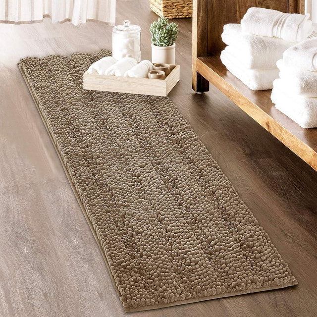 KGORGE Large Bathroom Rugs Set - Super Soft Bath Mat Non-Slip Washable Absorbent Microfiber Chenille Floor Carpet for Door Way Tub Kitchen Decorations, Brown, 60" x 24", 1 Piece
