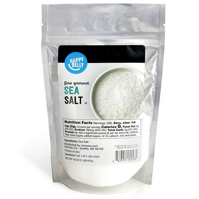 Amazon Brand - Happy Belly Sea Salt, Fine Ground, 16 Ounces