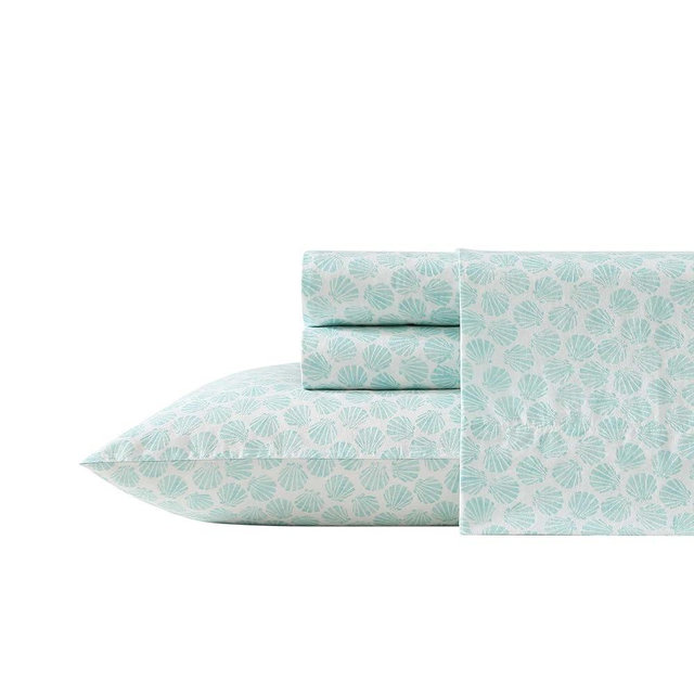 Laura Ashley - Full Sheets, Cotton Percale Bedding Set, Lightweight & Breathable Home Decor (Margate Shells Blue, Full)