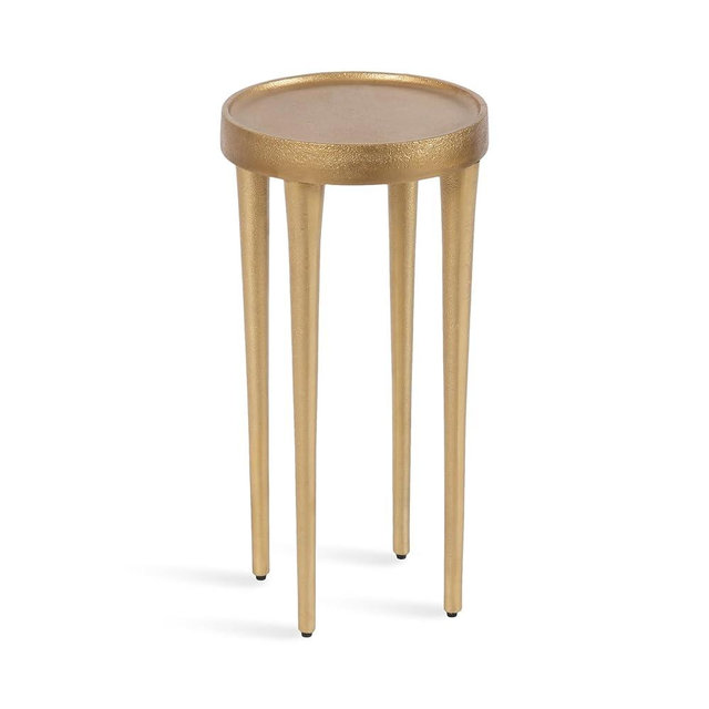 Kate and Laurel Rava Modern Round Metal Drink Table with Sandcast Aluminum Construction for Indoor Plant Stand, 10x10x21, Gold