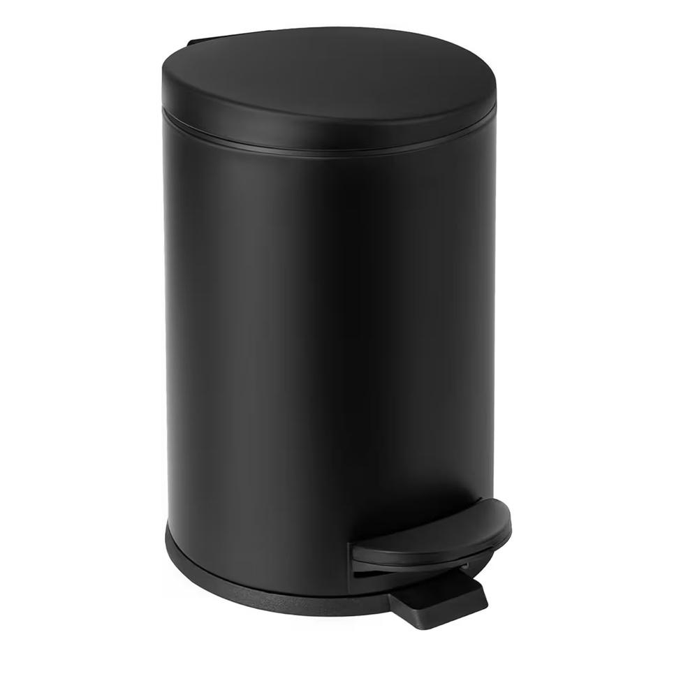 TIPGO 1.2 Gallon Small Black Trash Can, 4.5 Liters Bathroom Garbage Can with lid, Mini Step Trash Bin, Stainless Steel Wastebasket for Bathroom, Bedroom, Office (Matte Black)