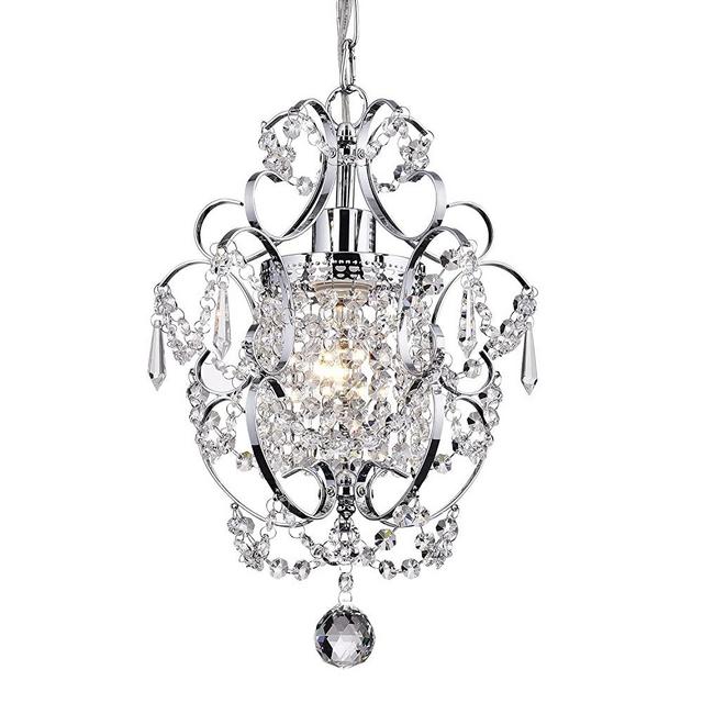 EDVIVI Amorette Mini Chandelier Chrome Crystal Chandeliers, 1 Light Modern Elegant Glam Ceiling Light Fixture Chrome, Adjustable Hanging Lighting for Closet, Bedroom, Girls Room, Kitchen Island