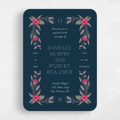 Blue Rounded Wedding Invitation - Jardin Portrait