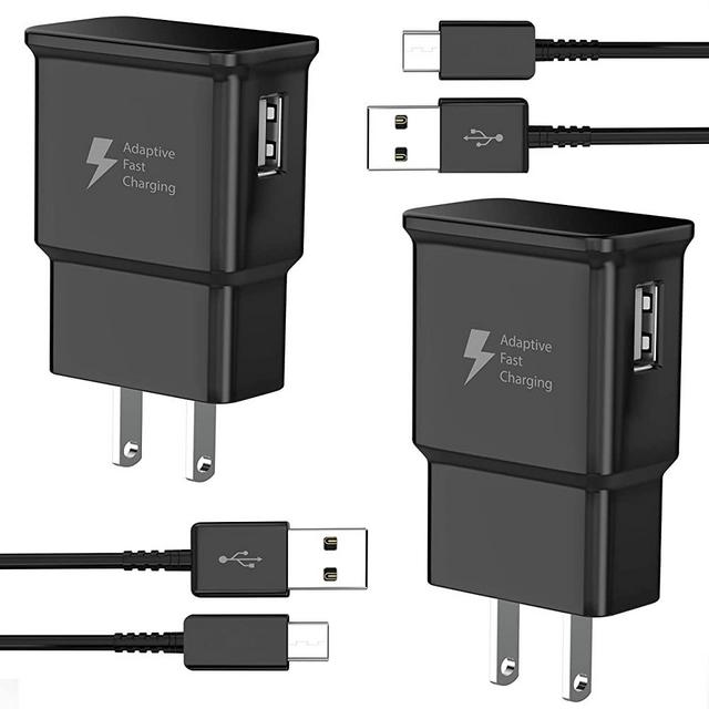 TT&C Adaptive Fast Charger kit with USB Type C Cable【6.6ft】 Compatible with Samsung Galaxy S8/S8 Plus/S9/S10/S10 Plus/S10e/ S20/S20 Plus/S21/S21 Ultra/Note 8/Note 9/Note 10/Note 20 (2 Pack)
