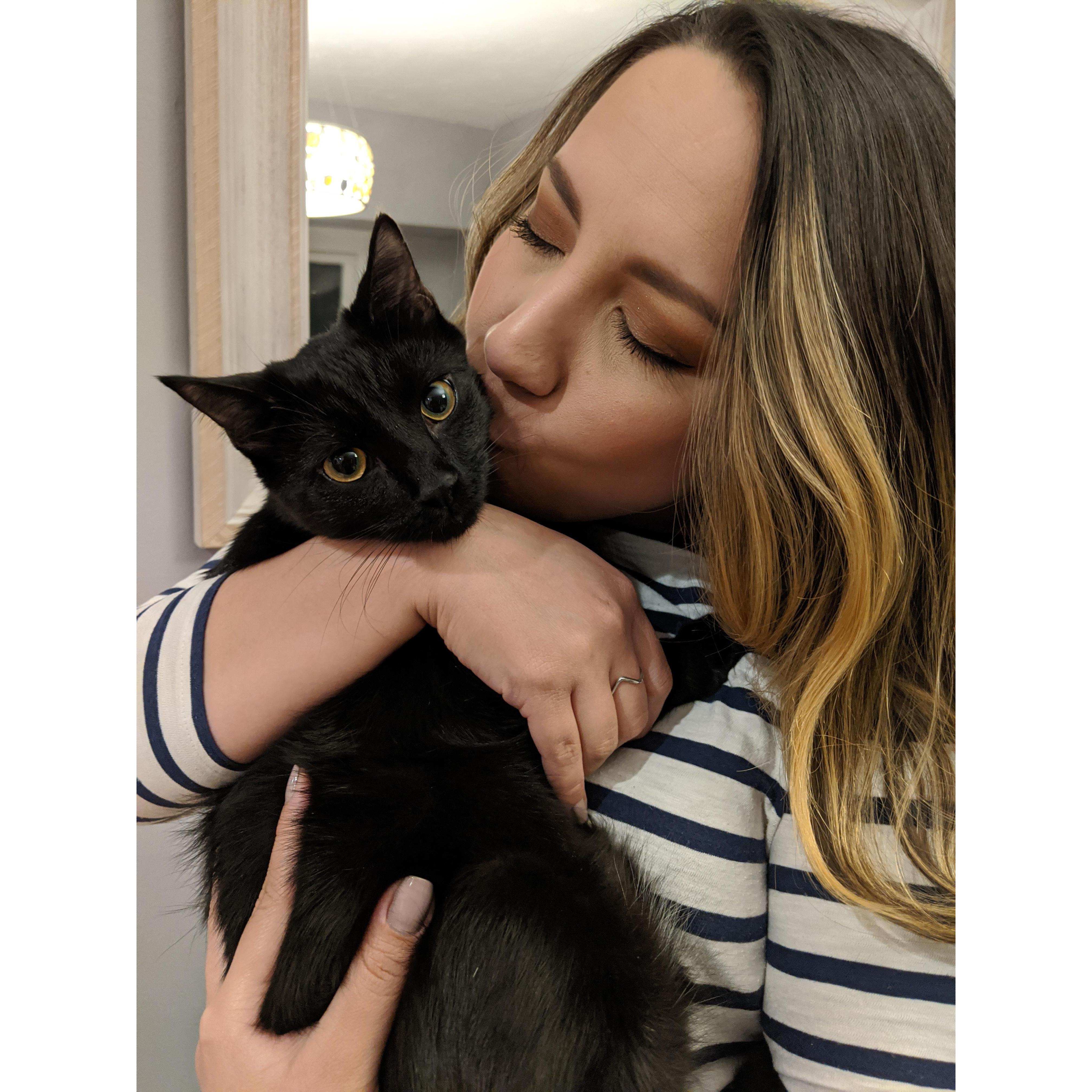 We couldn't forget pictures of our two boys. Here is Karina with Loki.