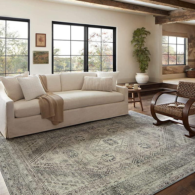 Magnolia Home by Joanna Gaines x Loloi Sinclair Collection SIN-04 Machine Washable Natural / Sage 7'-6" x 9'-6" Area Rug