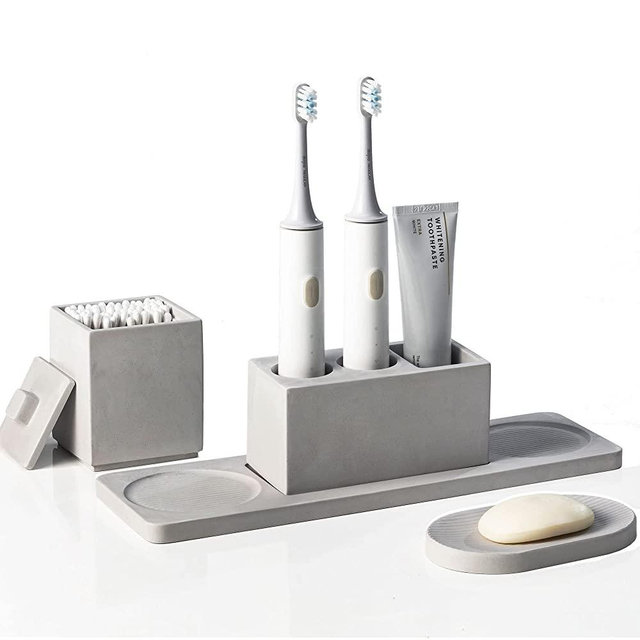 AUSAULAC Bathroom Accessory Set Grey, Toothbrush Holder Set Diatomite, Bathroom Accessories Countertop Complete with Electric Toothbrush Holders, Soap Dish Set