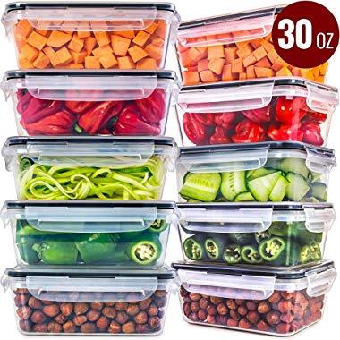 Food Storage Containers with Lids [10 Pack, 30 Ounce] - Food Containers with Lids Plastic Containers with Lids - Leak Proof Lunch Containers Plastic Storage Containers with Lids Meal Prep Containers