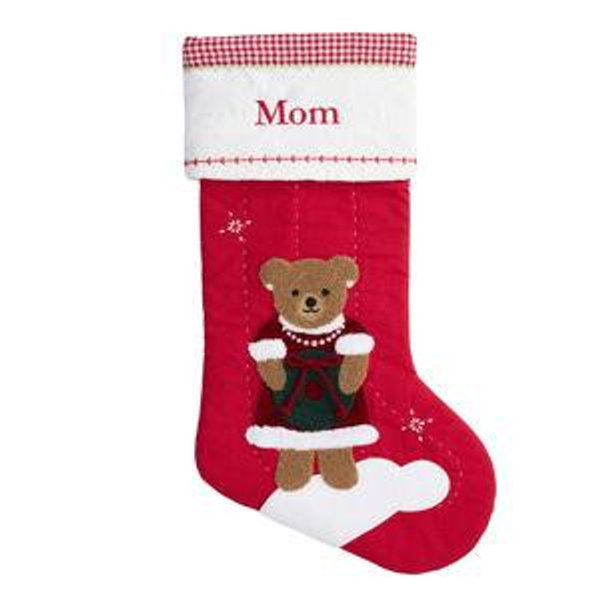 Bear In Red Dress Quilted Christmas Stocking