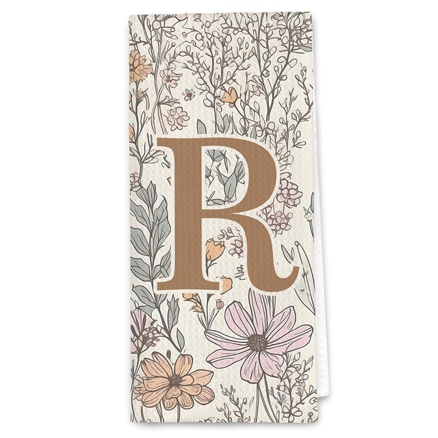 DSHFG Initial R Personalized Floral Kitchen Towels Dish Towel, Custom Hand Towels for Bathroom, Monogrammed Gifts for Women Mom, Boho Floral Decorative Kitchen Towels Tea Towel, 16x24 Inch
