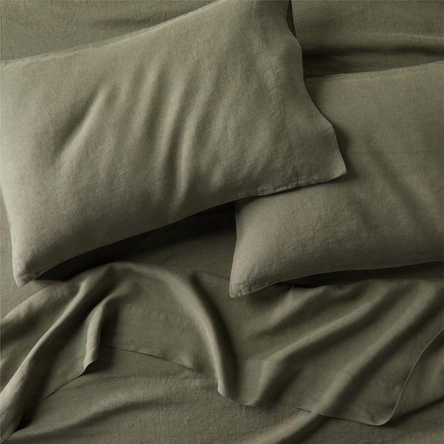 European Flax ®-Certified Linen Burnt Green Queen Bed Sheet Set