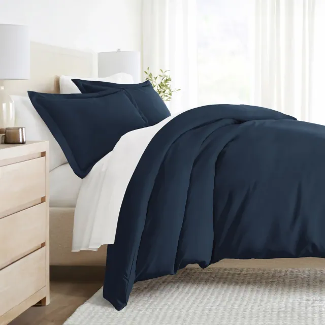 3 Piece Duvet Cover & Shams Set - Soft and Breathable, Double Brushed Microfiber, Wrinkle Free - Becky Cameron, Navy, King/California King