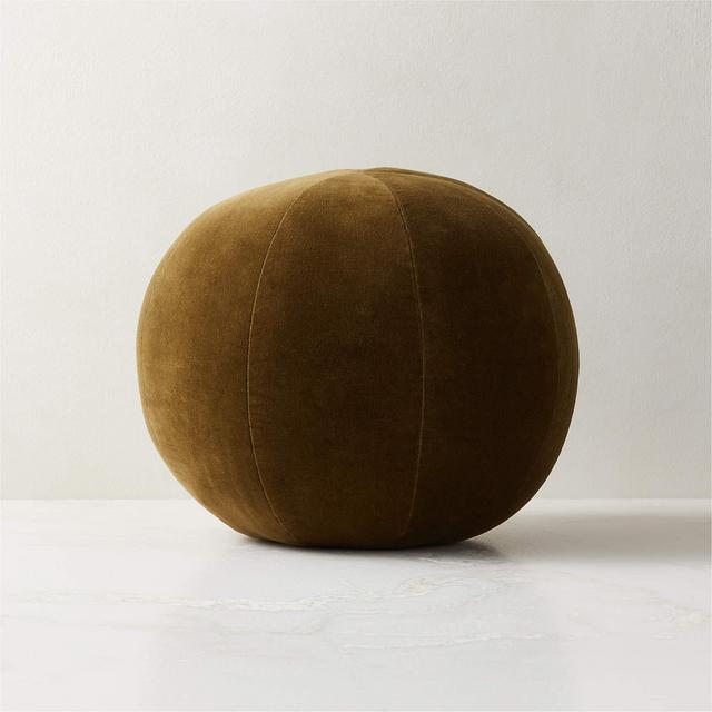 Terre Olive Velvet Sphere Throw Pillow