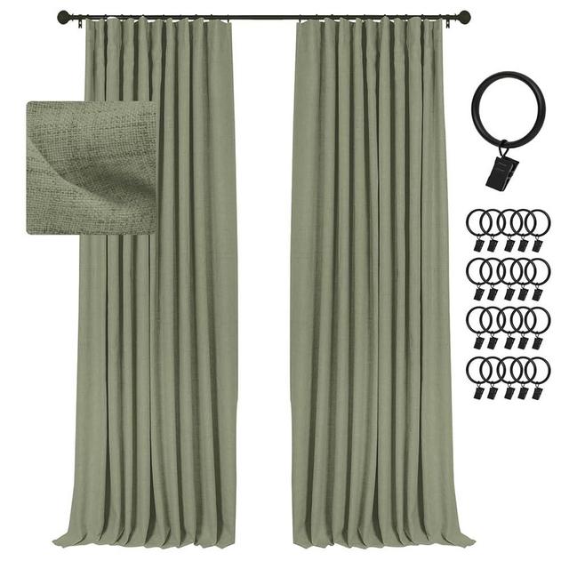 INOVADAY Linen 100% Blackout Curtains 96 Inch Length 2 Panels Set Textured Thermal Insulated Curtain Drapes for Bedroom Living Room -Light Sage Green, W50 x L96