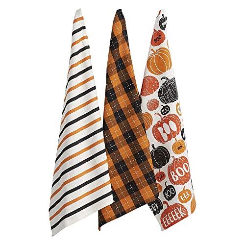 DII Pumpkin Boo (Set of 3) Halloween Dishtowel Set, 3 Piece