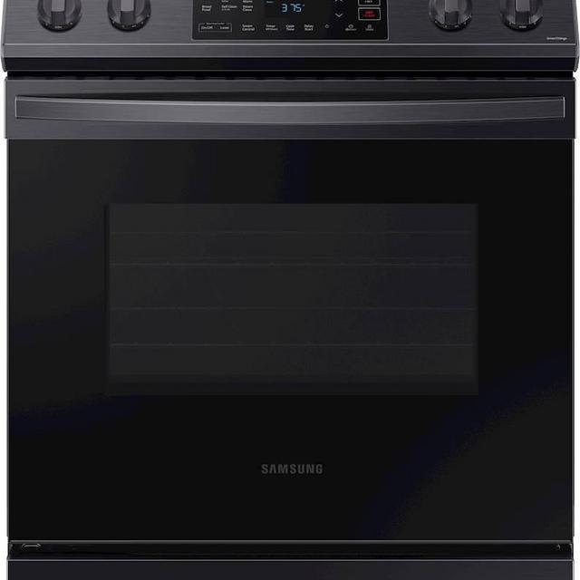 Samsung - 6.3 cu. ft. Front Control Slide-In Electric Range with Wi-Fi, Fingerprint Resistant - Black stainless steel