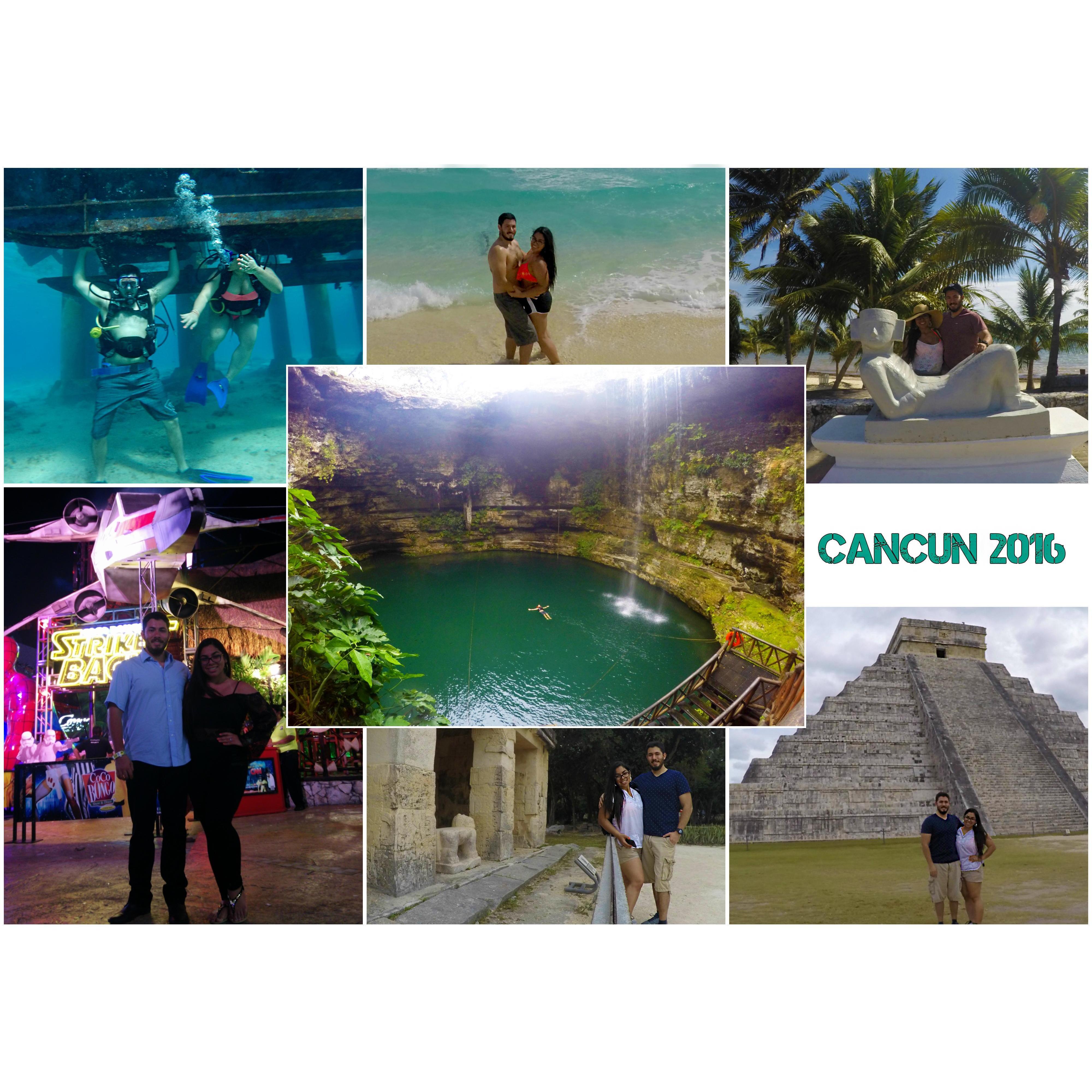 Our First trip to Mexico together in 2016. Adventure full of scuba diving, white sand beaches, Chichen Itza Pyramid ruins, Coco Bongo Nightclub, and many, many cenotes (natural pools)