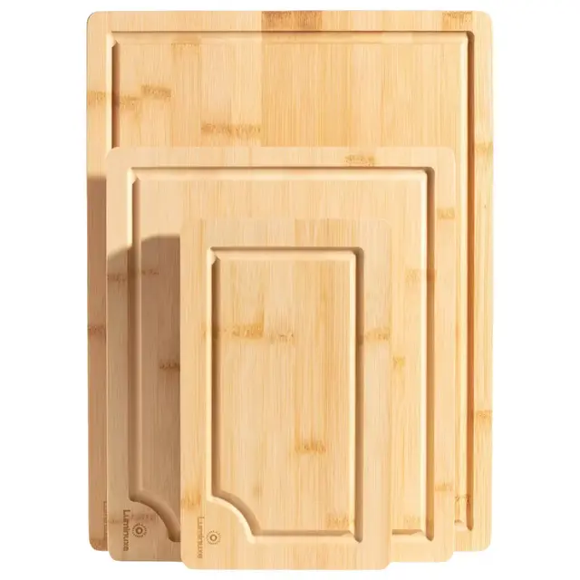 Bamboo Cutting Board Set of 3, Wood Cutting Boards with Juice Groove, Heavy-Duty Nonslip Kitchen Cutting Boards Set Bamboo