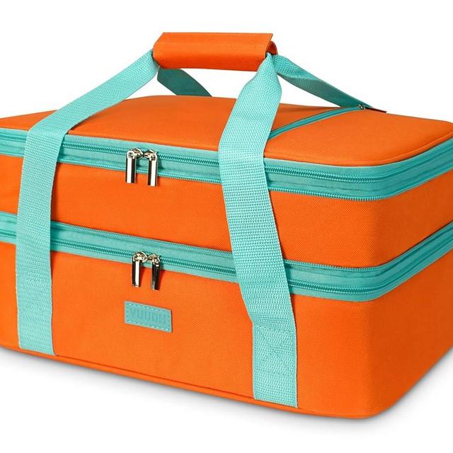 Vuudh Double Insulated Casserole Carrier Bag - Hot & Cold Food Carry Bag Potluck Parties, Lasagna Holder Tote for Picnics, Beaches, Traveling or Gifts, Fits 9”x13” Baking Dish (Orange