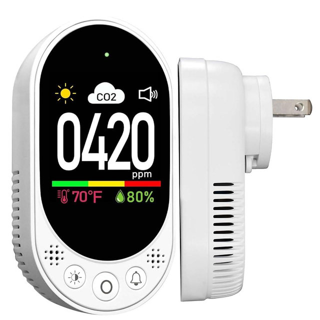 VETOUCH Plug in CO2 Detector Wall, 3-in-1 Air Quality Monitor CO2 Alarm, Digital Display CO2 Monitor, Household Temp Humidity Meter, Real-Time CO2 Level Sensor Alert for Home Office School Garage